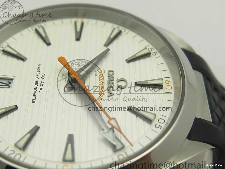 0411 SmoothTexture Aqua Terra 150M Master Chronometers VSF 1:1 Best Edition White Dial Orange Hand on Black Rubber Strap A8900 Super Clone 8011